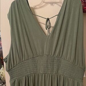 Olive Green Sleeveless gathered waist pantsuit with Tie Back with side pockets